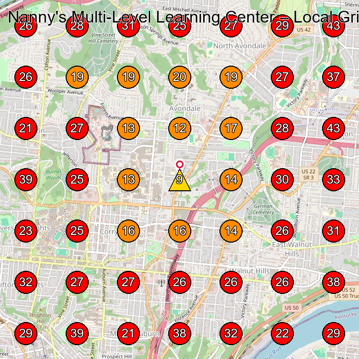 Nanny's Multi-Level Learning Center GeoGrid visibility map for Preschool in Cincinnati